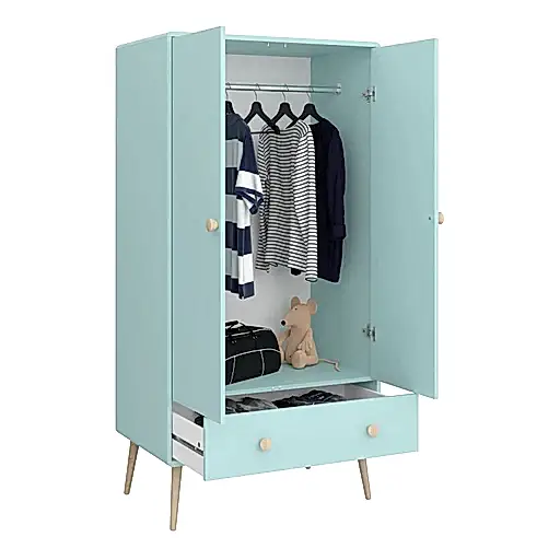 Gaia 2 Door 1 Drawer Wardrobe - Cool Mint - The Furniture Mega Store 