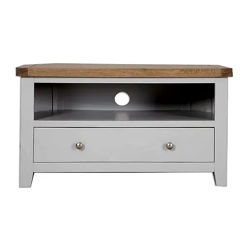 St.Ives French Grey & Oak 1 Drawer Corner TV Cabinet - The Furniture Mega Store 