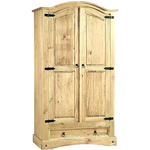 Corona Distressed Waxed Pine 2 Door 1 Drawer Double Wardrobe - The Furniture Mega Store 