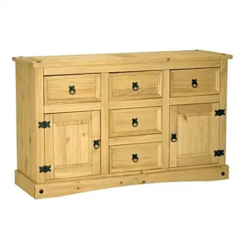 Corona 2 Door 5 Drawer Large Sideboard - Distressed Waxed Pine - The Furniture Mega Store 