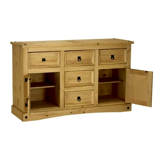 Corona 2 Door 5 Drawer Large Sideboard - Distressed Waxed Pine - The Furniture Mega Store 