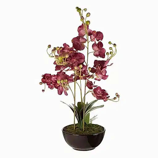 Extra Large Real Touch Purple Orchid Plant In Black Ceramic Pot - 81cm Tall - The Furniture Mega Store 