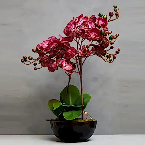 Extra Large Real Touch Purple Orchid Plant In Black Ceramic Pot - 81cm Tall - The Furniture Mega Store 