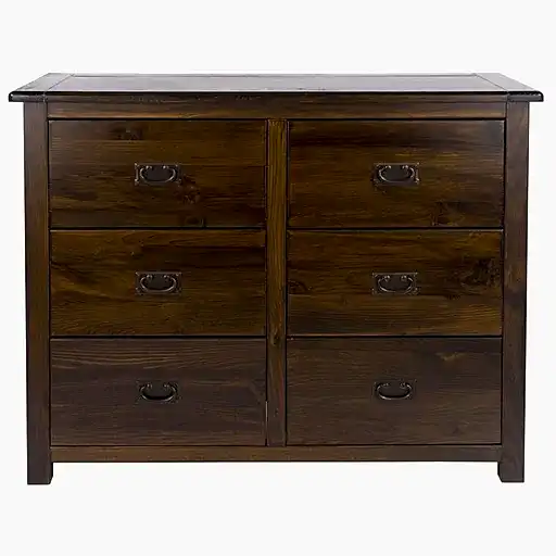 Boston Dark Wood 3+3 Drawer Wide Chest - The Furniture Mega Store 