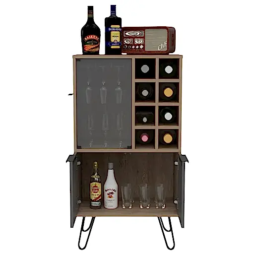 Vegas Grey Melamine Wine Cabinet with Hairpin Legs - The Furniture Mega Store 