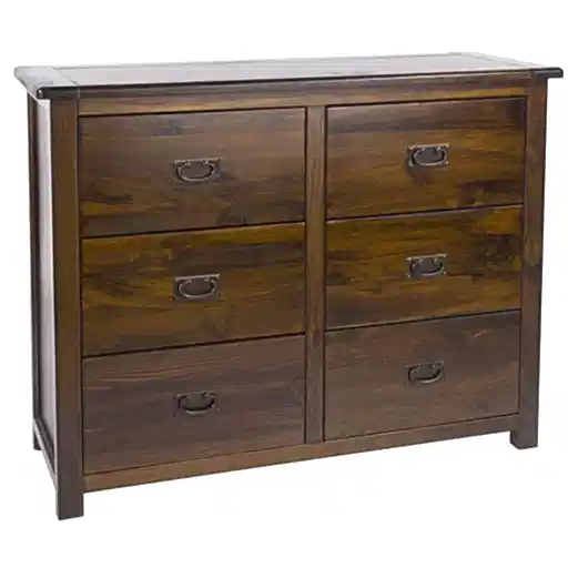 Boston Dark Wood 3+3 Drawer Wide Chest - The Furniture Mega Store 