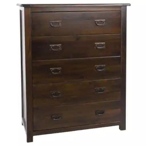 Boston Dark Wood 5 Drawer Chest - The Furniture Mega Store 