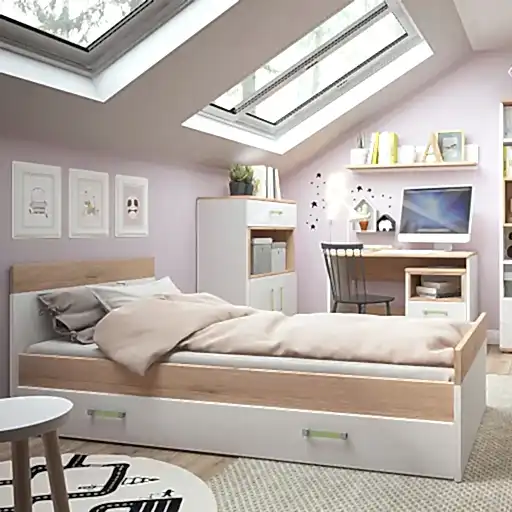 4KIDS Single Bed Including Under Drawer with Lemon Handles - The Furniture Mega Store