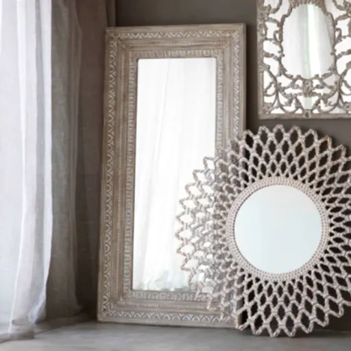 Agara Carved Detail Large Leaner Mirror - The Furniture Mega Store 