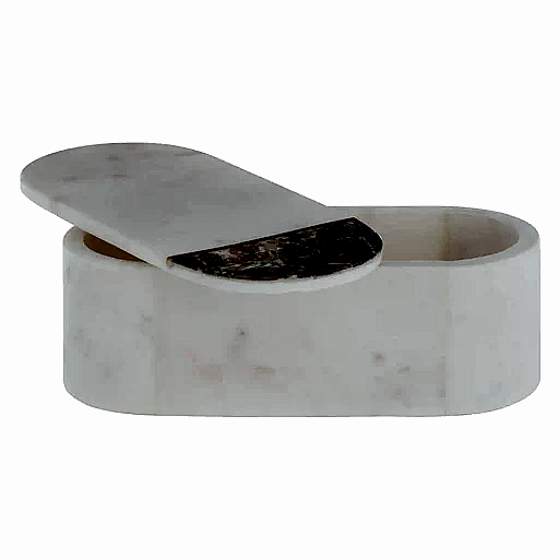 White Marble Trinket Box with Blue Paua Shell & Gold Detailed Lid - The Furniture Mega Store 