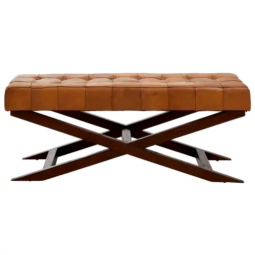 Ivy Genuine Leather Button Tufted Cross Base Bench Seat - 121cm - The Furniture Mega Store 