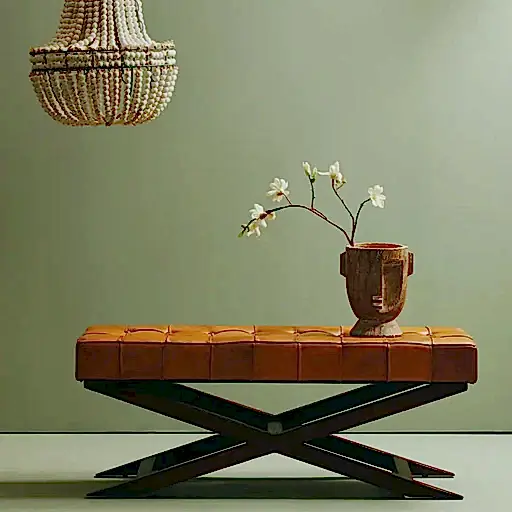 Ivy Genuine Leather Button Tufted Cross Base Bench Seat - 121cm - The Furniture Mega Store 