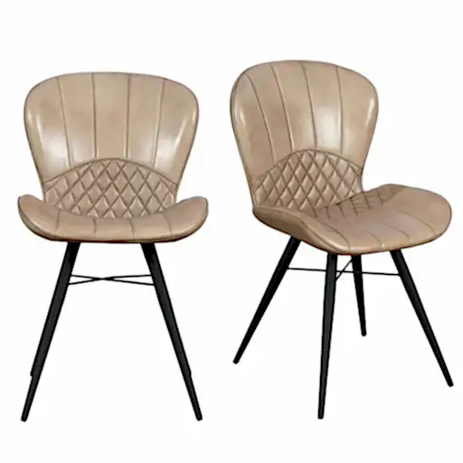 Amory Industrial Style Vintage Leather Dining Chair Beige (Sold in Pairs) - The Furniture Mega Store