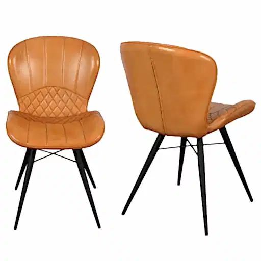 Amory Industrial Style Vintage Leather Dining Chair - Mustard (Sold in Pairs) - The Furniture Mega Store