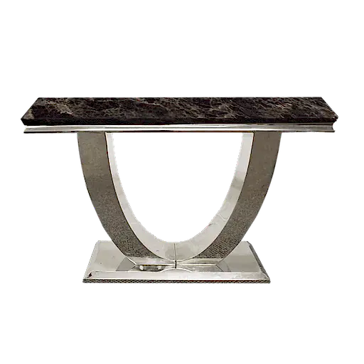 Ariel Marble & Polished Steel Console Table - Choice Of Colours - The Furniture Mega Store