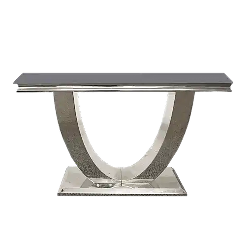 Ariel Glass & Polished Steel Console Table - Choice Of Colours - The Furniture Mega Store