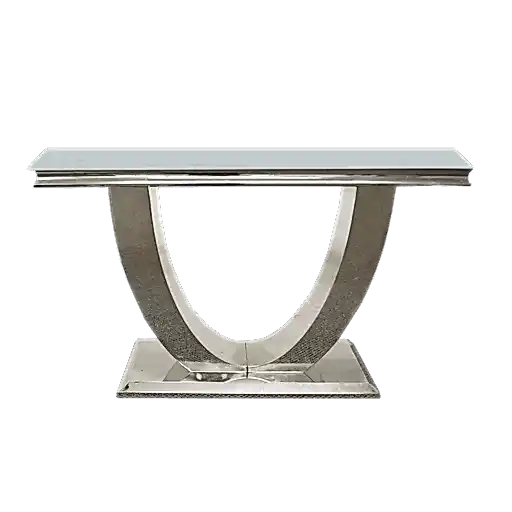 Ariel Glass & Polished Steel Console Table - Choice Of Colours - The Furniture Mega Store