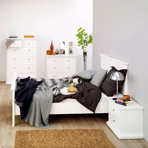 Parisian Package - Bedside 2 Drawers + Chest of 4 Drawers + 2 Door Wardrobe - White - The Furniture Mega Store 
