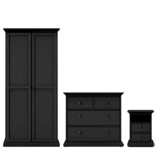 Parisian Package - Bedside 2 Drawers + Chest of 4 Drawers + 2 Door Wardrobe - Matt Grey - The Furniture Mega Store 