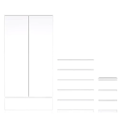 Naia Package - White High Gloss + 3 Drawer Bedside + Chest of 5 Drawers + 2 door 1 drawer Wardrobe - The Furniture Mega Store 