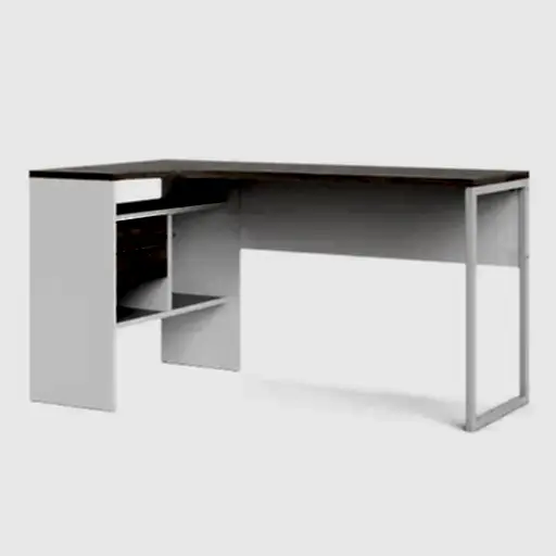 Corner Desk 2 Drawers in White and Truffle Oak - The Furniture Mega Store 