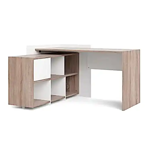 Unit Corner Desk with 6 Shelf Bookcase in White and Truffle Oak - The Furniture Mega Store 