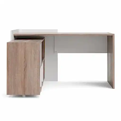 Unit Corner Desk with 6 Shelf Bookcase in White and Truffle Oak - The Furniture Mega Store 