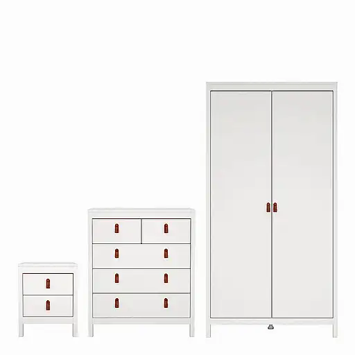 Barcelona - Bedside Table 2 drawers +  3+2 Drawer Chest + 2 Door Wardrobe - White - The Furniture Mega Store 