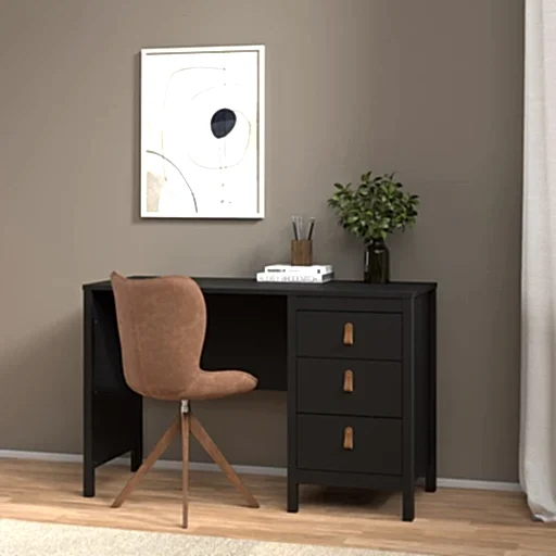 Barcelona 3 Drawer Desk - Matt Black - The Furniture Mega Store 