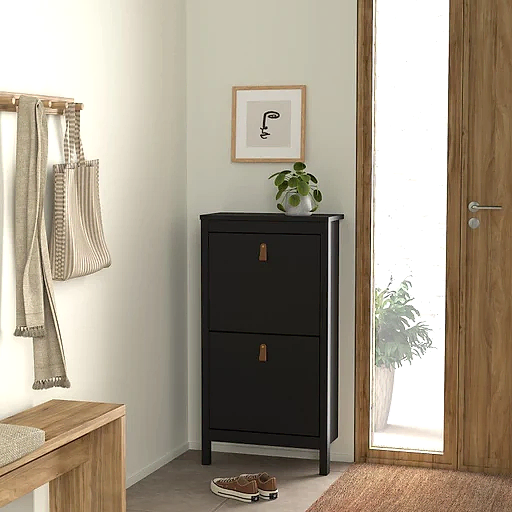 Barcelona Shoe cabinet 2 compartments - Matt Black - The Furniture Mega Store 