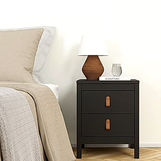 Barcelona - Bedside Table 2 drawers +  3+2 Drawer Chest + 2 Door Wardrobe - Matt Black - The Furniture Mega Store 