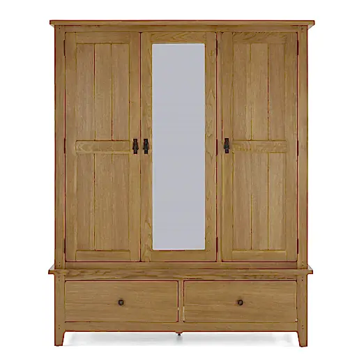Barnham Oak Triple Wardrobe With Central Mirrored Door - The Furniture Mega Store 