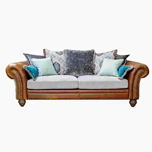 Brompton Vintage Leather & Grey Mixed Fabric Scatter Back Sofa - The Furniture Mega Store