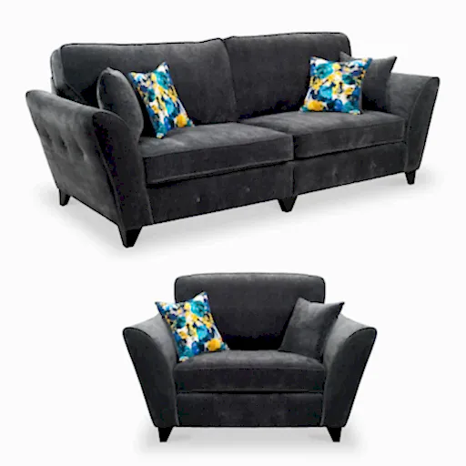 Canterbury Love Chair & 4 Seater Fabric Sofa Set - Choice Of Colours - The Furniture Mega Store