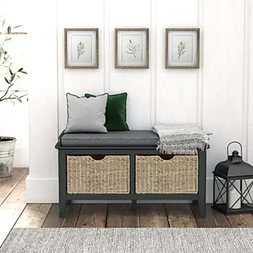 Highgate Charcoal Black Hallway Storage Bench with Baskets - The Furniture Mega Store 