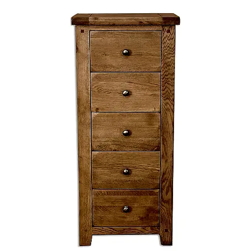 Wiltshire Country Oak Tall Chest Of 5 Drawers - The Furniture Mega Store 