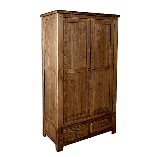 Wiltshire Country Oak 2 Door 2 Drawer Wardrobe - The Furniture Mega Store 