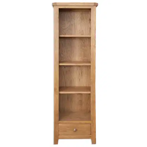 Wiltshire Country Oak 1 Drawer Slim Bookcase - The Furniture Mega Store 