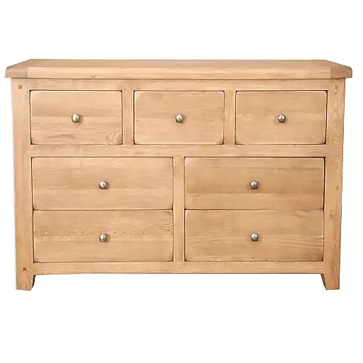 Wiltshire Country Oak Wide 7 Chest Of Drawers - The Furniture Mega Store 
