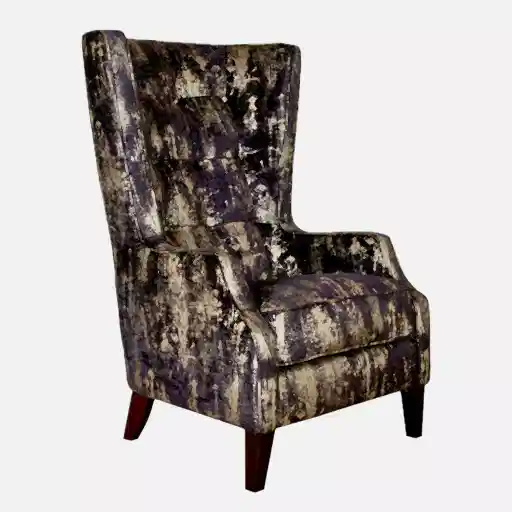 Crinkle Black-Gold Fabric Throne Winged Accent Chair - Choice Of Legs - The Furniture Mega Store