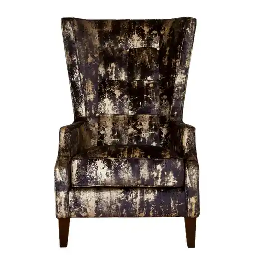 Crinkle Black-Gold Fabric Throne Winged Accent Chair - Choice Of Legs - The Furniture Mega Store