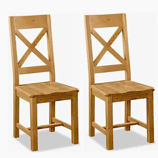 Sailsbury Solid Oak Cross Back Dining Chair with Wooden Seat (Set Of 2) - The Furniture Mega Store