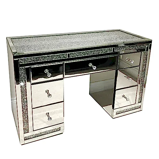 Crushed Diamond Top & Mirrored 7 Drawer Dressing Table - The Furniture Mega Store 