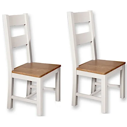 St.Ives White Painted & Oak Dining Chairs - Sold In Pairs - The Furniture Mega Store
