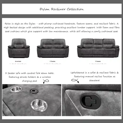 Dylan Fabric Recliner Sofa & Armchair Collection - The Furniture Mega Store 