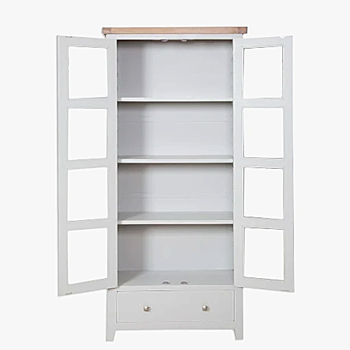 St.Ives French Grey & Oak 2 Door Glazed Display Cabinet - The Furniture Mega Store 