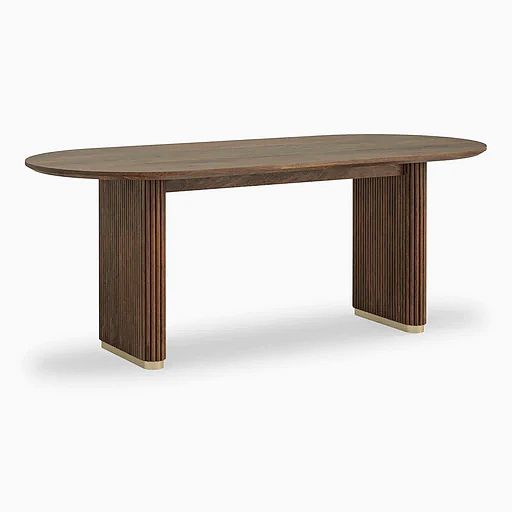Milo Walnut Fluted Wood Double Pedestal Curved Dining Table - 200cm - The Furniture Mega Store