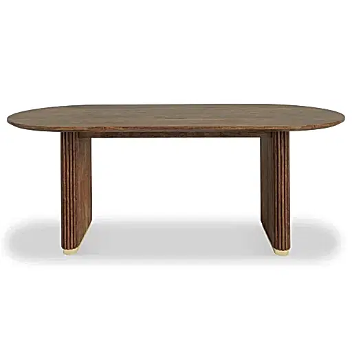 Milo Walnut Fluted Wood Double Pedestal Curved Dining Table - 200cm - The Furniture Mega Store
