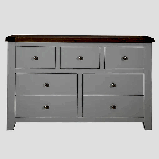 St.Ives French Grey & Oak 7 Drawer Wide Chest - The Furniture Mega Store