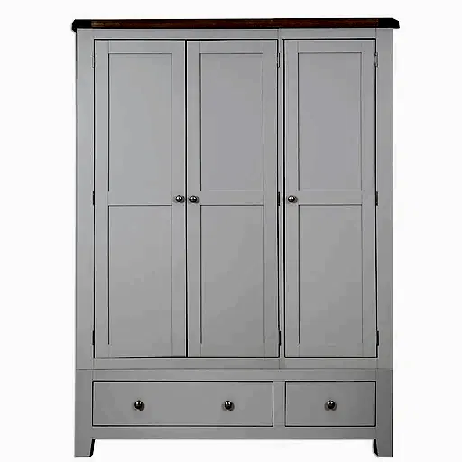 St.Ives French Grey & Oak 3 Door 2 Drawer Triple Wardrobe - The Furniture Mega Store 